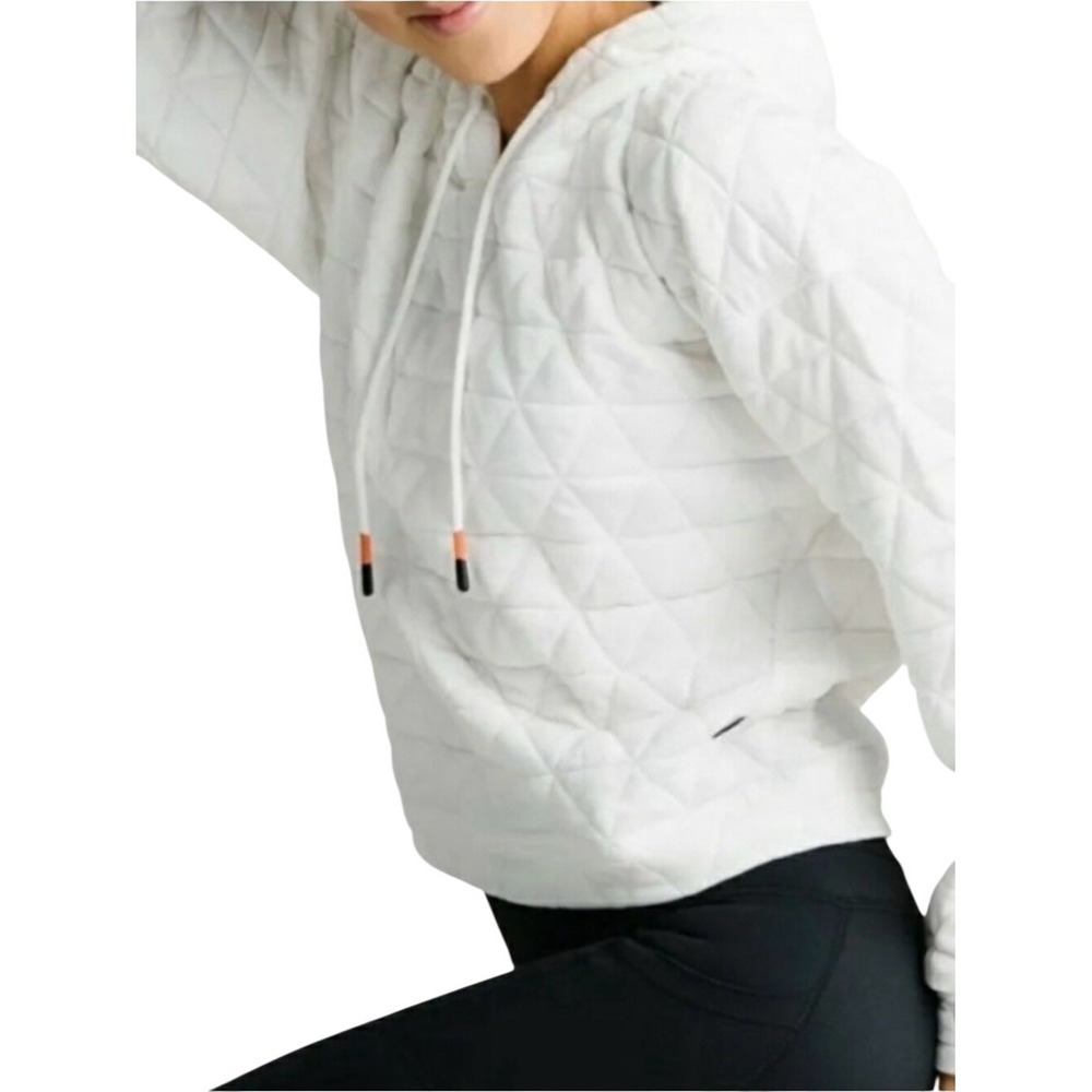 Zyia Women's Quilted White Hooded Pullover Sweatshirt Sz sm workout activewear